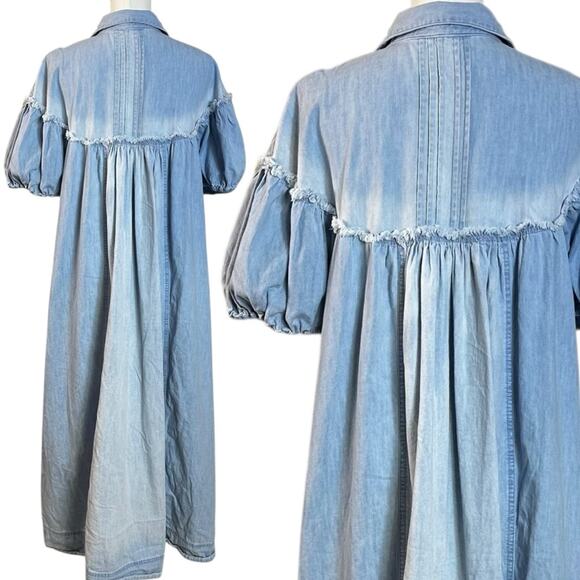 Free People Western Bohemian Prairie On The Road Denim Maxi Dress Size Small - Picture 9 of 15